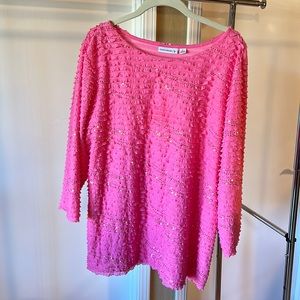 Susan Graver xl gold sparkles pink frilly blouse